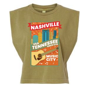 Nashville Tennessee Usa Music City Guitar Musician Music Gift Garment-Dyed Women's Muscle Tee