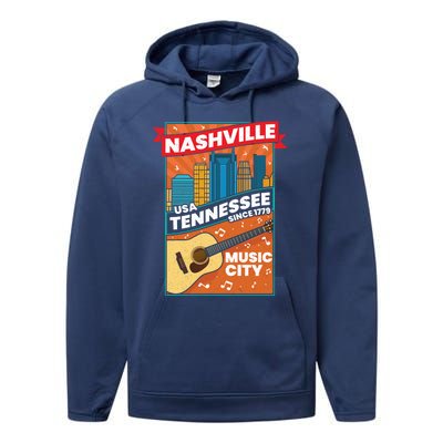 Nashville Tennessee Usa Music City Guitar Musician Music Gift Performance Fleece Hoodie