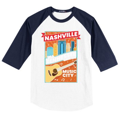 Nashville Tennessee Usa Music City Guitar Musician Music Gift Baseball Sleeve Shirt