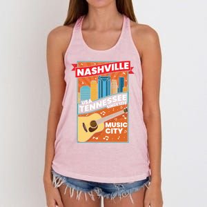 Nashville Tennessee Usa Music City Guitar Musician Music Gift Women's Knotted Racerback Tank