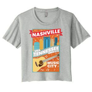 Nashville Tennessee Usa Music City Guitar Musician Music Gift Women's Crop Top Tee