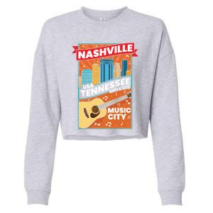 Nashville Tennessee Usa Music City Guitar Musician Music Gift Cropped Pullover Crew