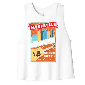 Nashville Tennessee Usa Music City Guitar Musician Music Gift Women's Racerback Cropped Tank