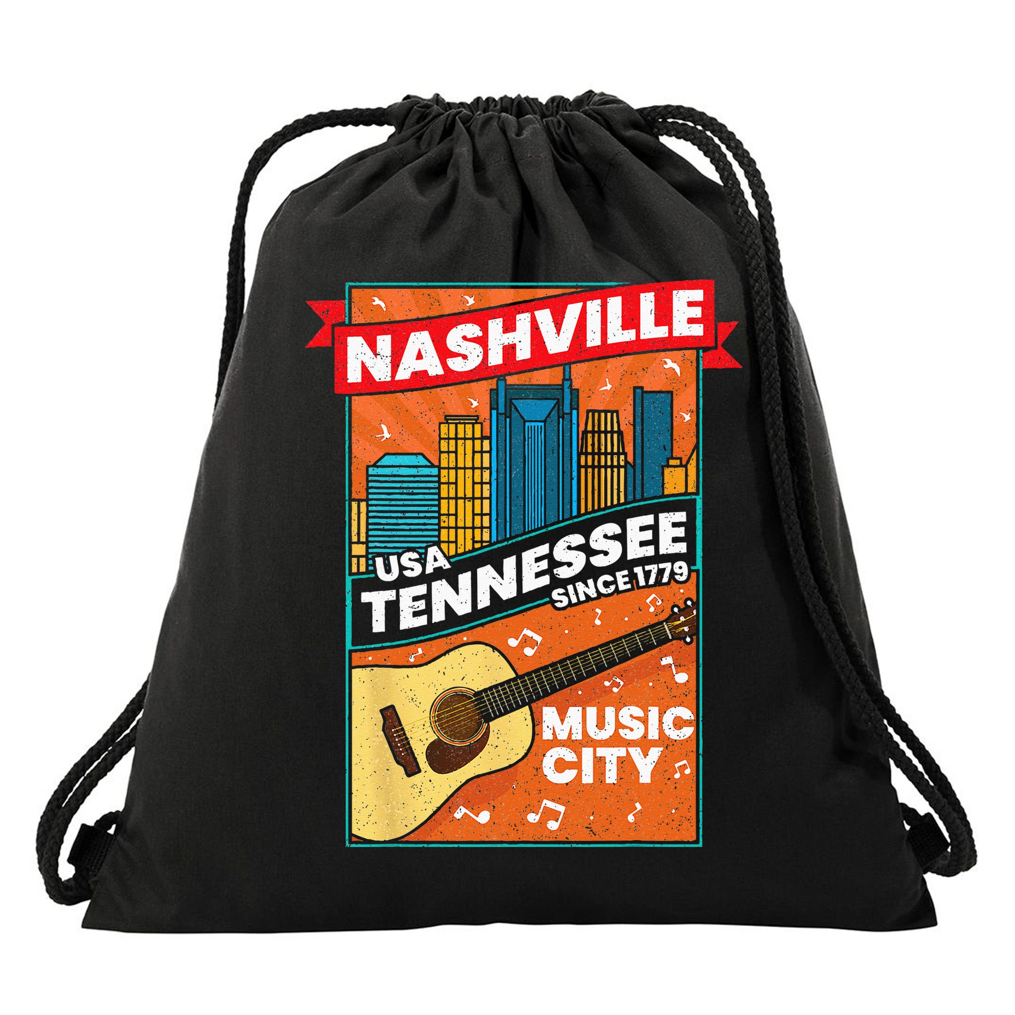 Nashville Tennessee USA Music City Guitar Musician Music Drawstring Bag