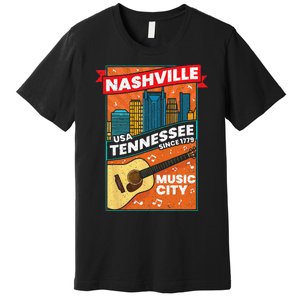 Nashville Tennessee USA Music City Guitar Musician Music Premium T-Shirt