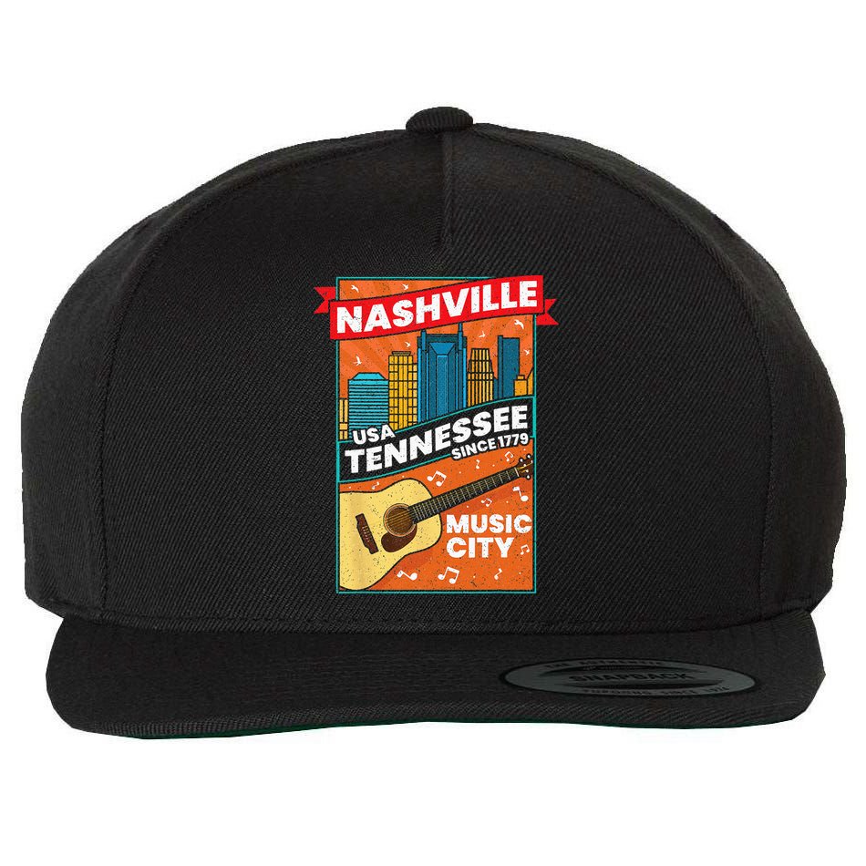 Nashville Tennessee USA Music City Guitar Musician Music Wool Snapback Cap