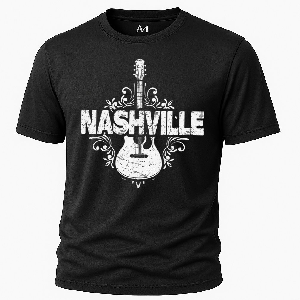 Nashville Tennessee Vintage Guitar Country Music City Cooling Performance Crew T-Shirt