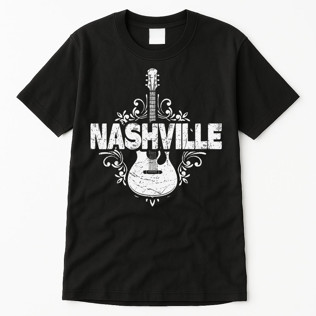 Nashville Tennessee Vintage Guitar Country Music City Tall T-Shirt