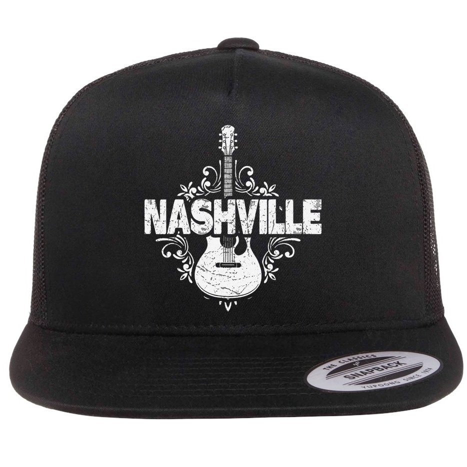 Nashville Tennessee Vintage Guitar Country Music City Flat Bill Trucker Hat
