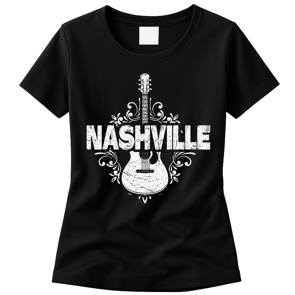 Nashville Tennessee Vintage Guitar Country Music City Womens T-Shirt