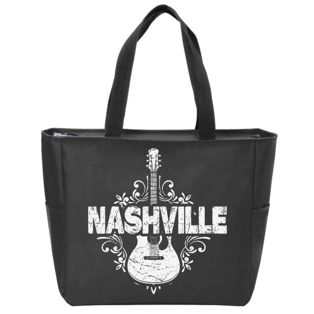 Nashville Tennessee Vintage Guitar Country Music City Zip Tote Bag