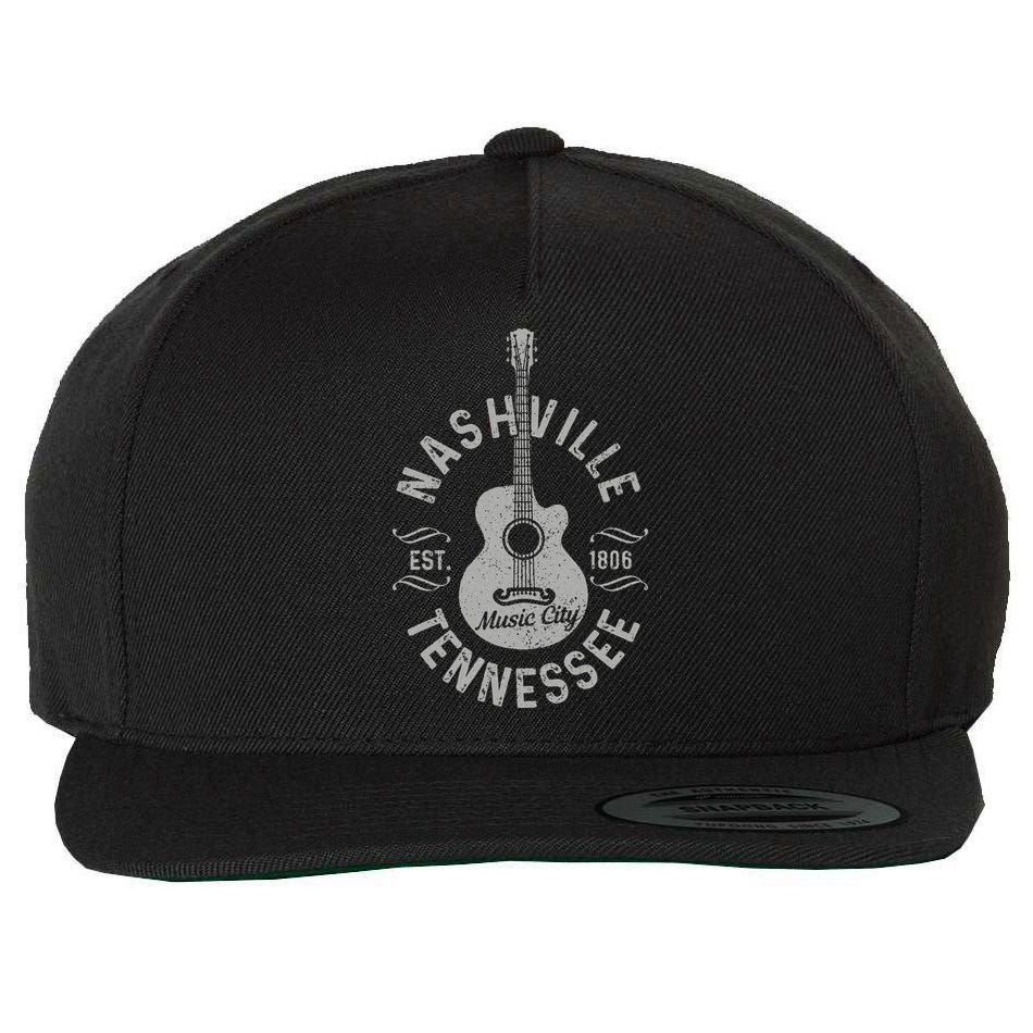 Nashville Tennessee Vintage Guitar Country Music City Gift Wool Snapback Cap