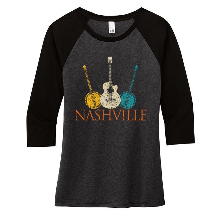 Nashville Tennessee Vintage Country Music City Souvenir Women's Tri-Blend 3/4-Sleeve Raglan Shirt