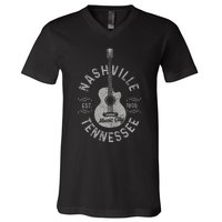 Nashville Tennessee Vintage Guitar Country Music City V-Neck T-Shirt