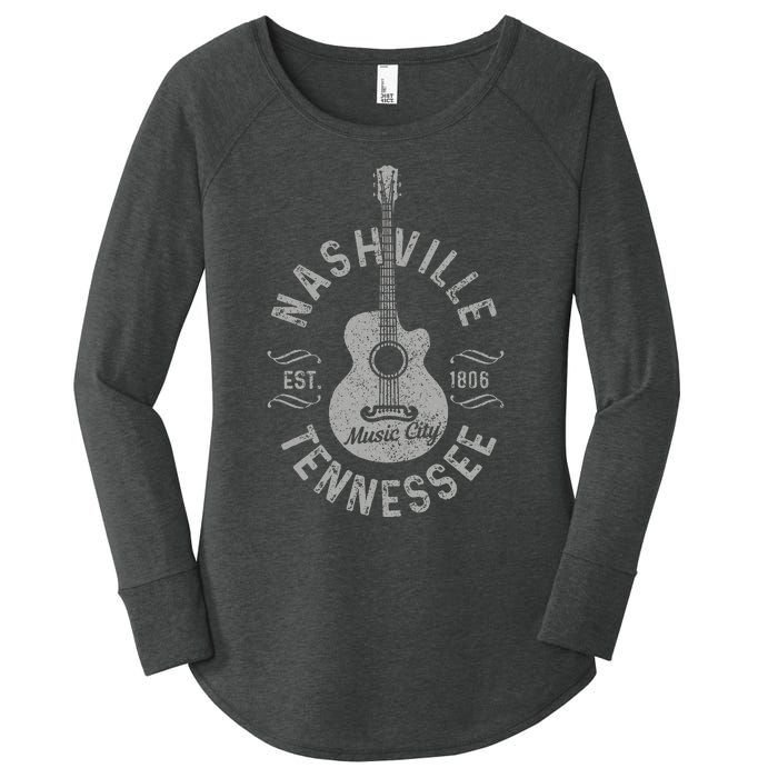 Nashville Tennessee Vintage Guitar Country Music City Women's Perfect Tri Tunic Long Sleeve Shirt