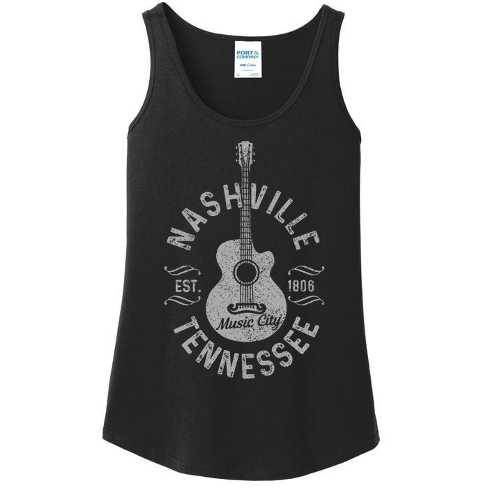 Nashville Tennessee Vintage Guitar Country Music City Ladies Essential Tank