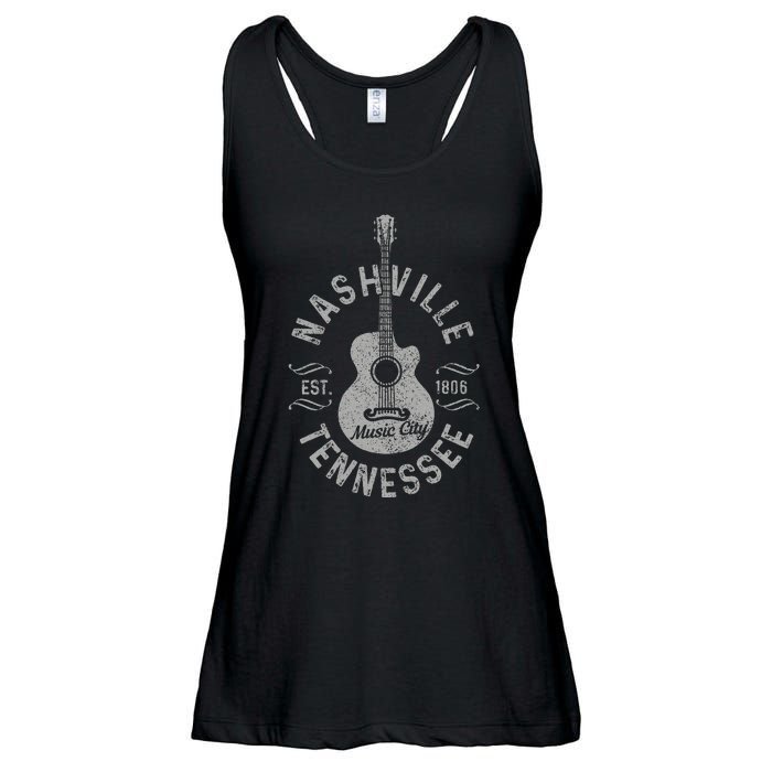 Nashville Tennessee Vintage Guitar Country Music City Ladies Essential Flowy Tank