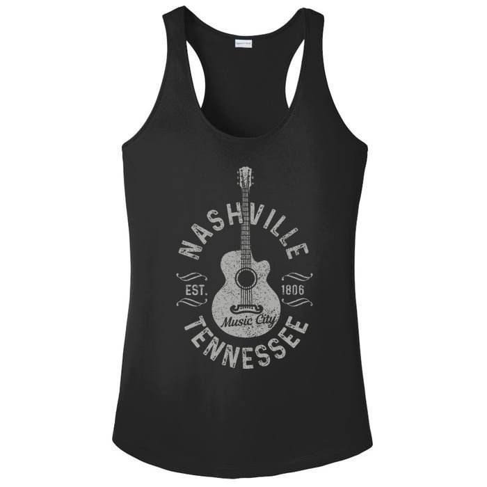 Nashville Tennessee Vintage Guitar Country Music City Ladies PosiCharge Competitor Racerback Tank