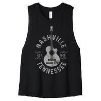 Nashville Tennessee Vintage Guitar Country Music City Women's Racerback Cropped Tank