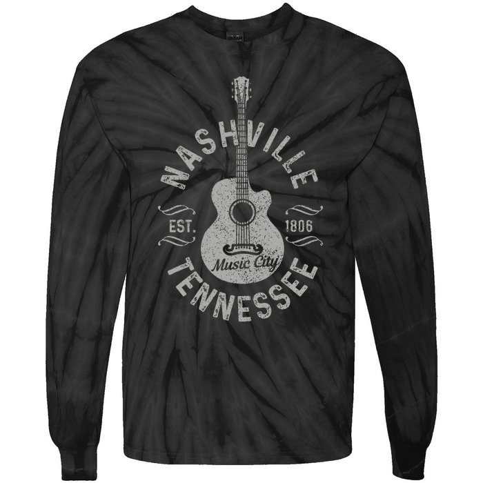 Nashville Tennessee Vintage Guitar Country Music City Tie-Dye Long Sleeve Shirt