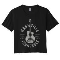 Nashville Tennessee Vintage Guitar Country Music City Women's Crop Top Tee