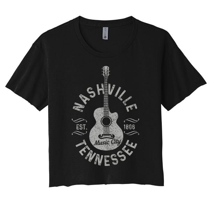 Nashville Tennessee Vintage Guitar Country Music City Women's Crop Top Tee