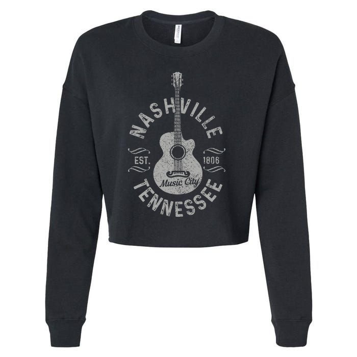 Nashville Tennessee Vintage Guitar Country Music City Cropped Pullover Crew