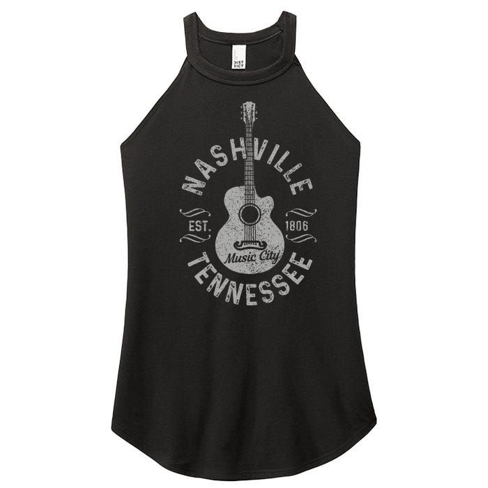 Nashville Tennessee Vintage Guitar Country Music City Women's Perfect Tri Rocker Tank