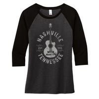 Nashville Tennessee Vintage Guitar Country Music City Women's Tri-Blend 3/4-Sleeve Raglan Shirt