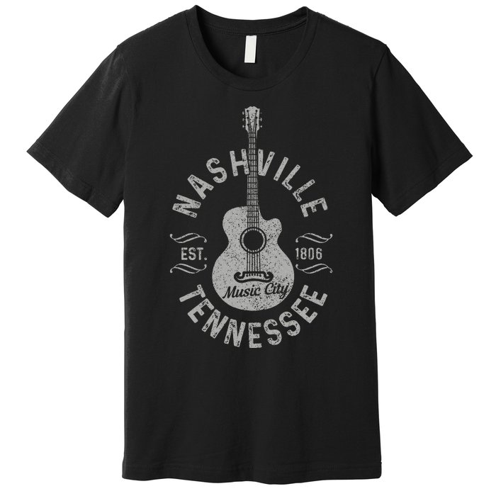 Nashville Tennessee Vintage Guitar Country Music City Gift Premium T-Shirt