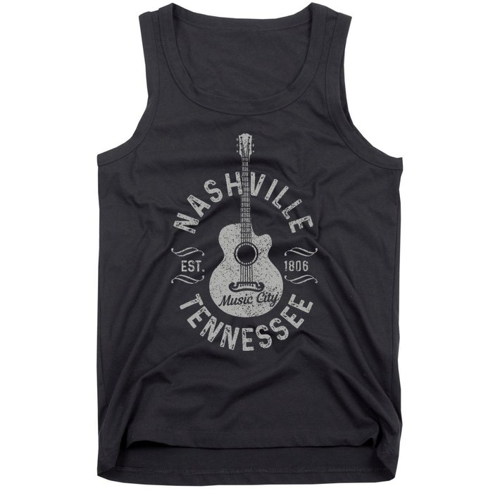 Nashville Tennessee Vintage Guitar Country Music City Gift Tank Top