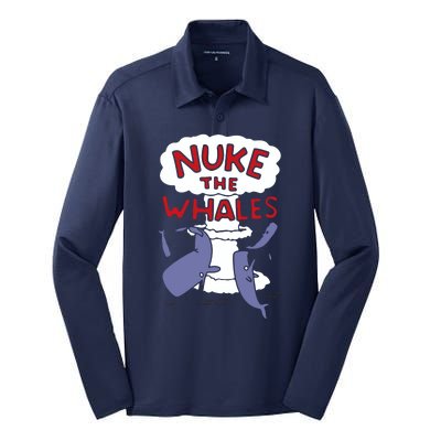 Nuke The Whales Funny Silk Touch Performance Long Sleeve Polo