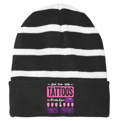 Nail Tech With Tattoos Pretty Nail Technician Nail Polish Striped Beanie with Solid Band