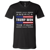 New! Trump Won! Wins! America Trump Won The Fight Trump Won V-Neck T-Shirt