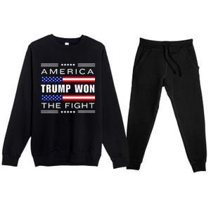 New! Trump Won! Wins! America Trump Won The Fight Trump Won Premium Crewneck Sweatsuit Set