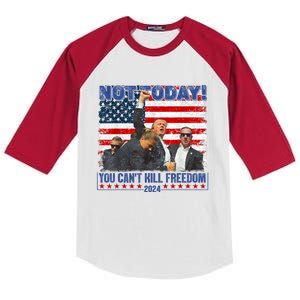 Not Today You CanT Kill Freedom Trump 2024 President Lover Gift Kids Colorblock Raglan Jersey