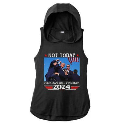 Not Today You CanT Kill Freedom Stronger Ladies PosiCharge Tri-Blend Wicking Draft Hoodie Tank