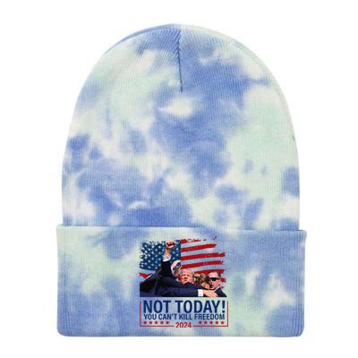 Not Today You CanT Kill Freedom Trump 2024 Fight Fist Epic Tie Dye 12in Knit Beanie