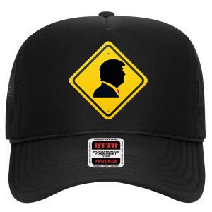 New! Trump Yellow Yield Road Sign Trump Road Yield Sign High Crown Mesh Back Trucker Hat