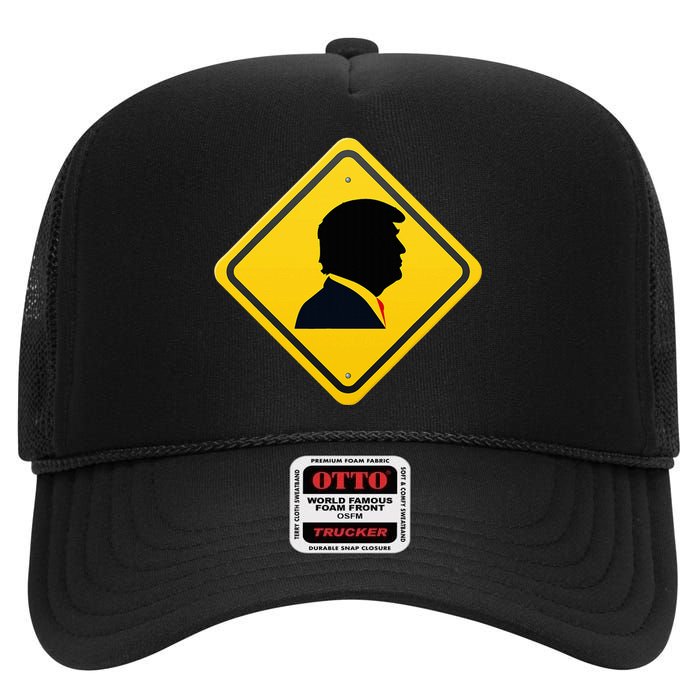 New! Trump Yellow Yield Road Sign Trump Road Yield Sign High Crown Mesh Back Trucker Hat