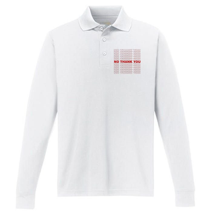 No Thank You Classic Retro Performance Long Sleeve Polo