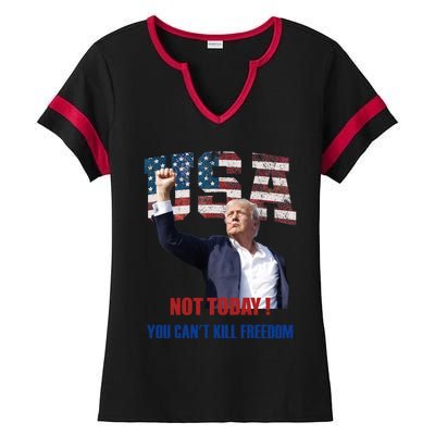 Not Today You CanT Kill Freedom Donald Trump Survived Shooter Ladies Halftime Notch Neck Tee