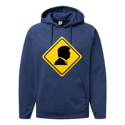 New! Trump Yellow Yield Road Sign Trump Road Yield Sign Performance Fleece Hoodie