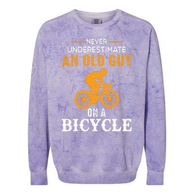 Never Underestimate An Old Guy On A Bicycle Funny Cycling Colorblast Crewneck Sweatshirt