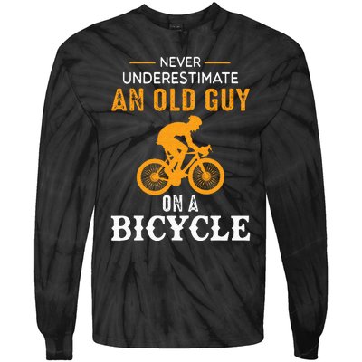 Never Underestimate An Old Guy On A Bicycle Funny Cycling Tie-Dye Long Sleeve Shirt