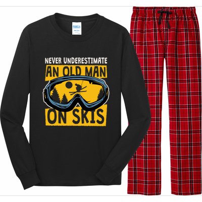 Never Underestimate An Old On Skis Skiing Dad Grandpa Gift Long Sleeve Pajama Set