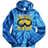 Never Underestimate An Old On Skis Skiing Dad Grandpa Gift Tie Dye Hoodie