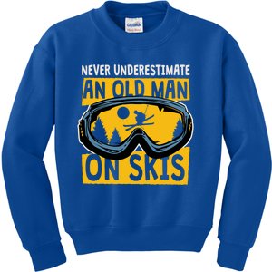 Never Underestimate An Old On Skis Skiing Dad Grandpa Gift Kids Sweatshirt