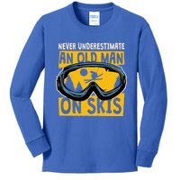 Never Underestimate An Old On Skis Skiing Dad Grandpa Gift Kids Long Sleeve Shirt