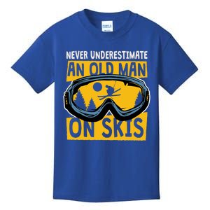 Never Underestimate An Old On Skis Skiing Dad Grandpa Gift Kids T-Shirt